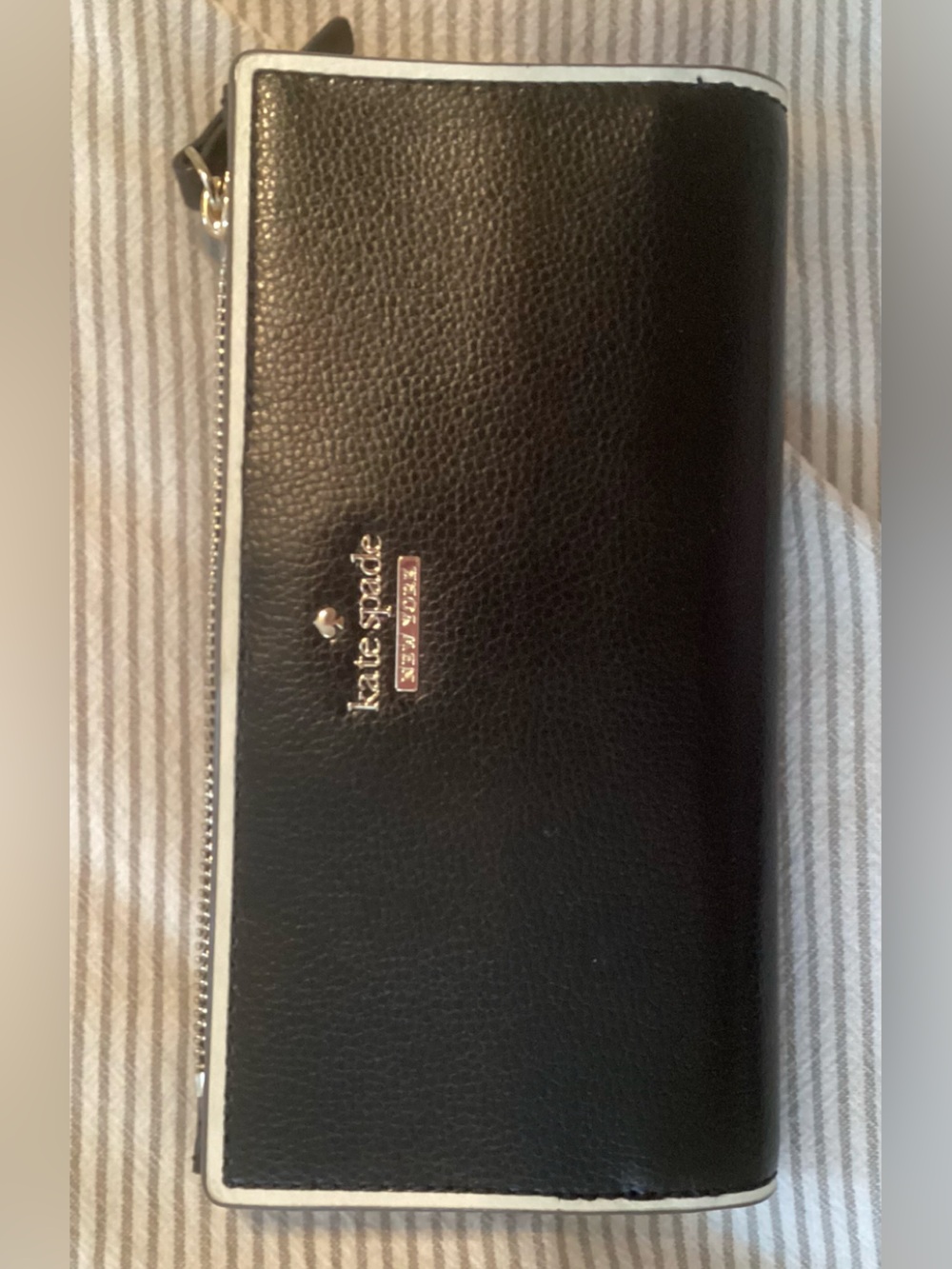 kate spade Black Wallet with White Trim and Gold Logo